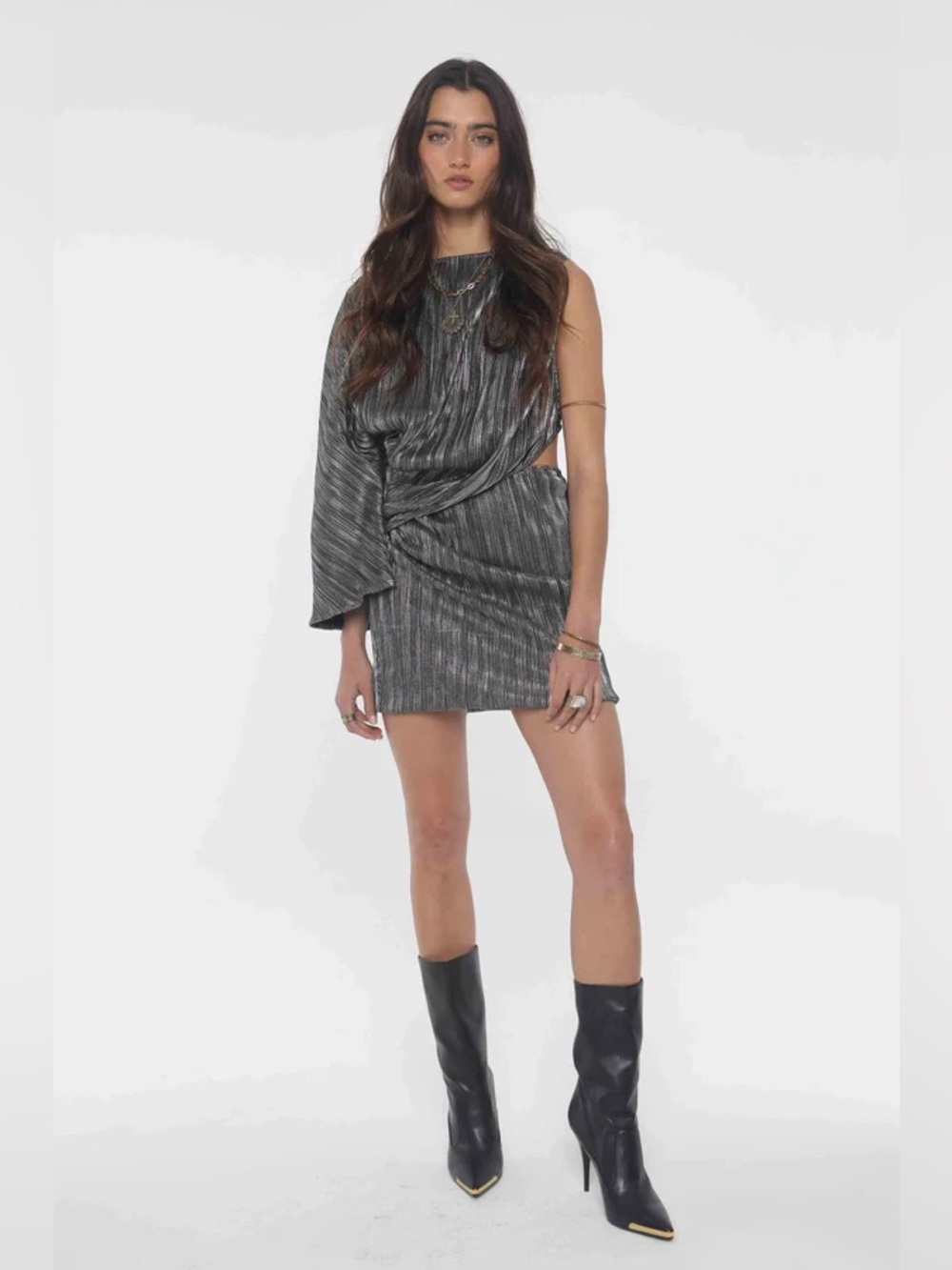 NWT Jen’s Pirate Booty Elixir Westminster Mini Cutout Dress - Silver Metallic